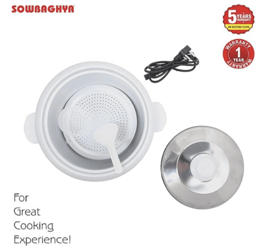 SOWBAGHYA 1.8L Rice Cooker with Inner Pot, White | Digital Rice Cooker | with Steam & Rinse Basket | Stainless Steel | One-touch Operation and Keep Warm Function - Image 2